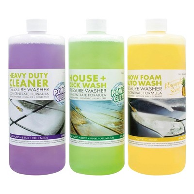Sun Joe 3 Pack Pressure Washer Concentrate Trio, House and Deck Wash, Auto Foam, and All Purpose Cleaner, Biodegradable Detergent, Multicolor