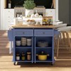 Resenkos Kitchen Island with Rubberwood Top, Drawers, Spice Rack, and Towel Bar, - 2 of 4
