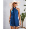 Womens Satin Halter Dress Sleeveless Tie Back Summer Dress V Neck Back Elastic Basic Mini Dress for Going Out, Club Dress Cocktail Dress - 4 of 4