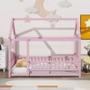 Whisen Twin Size Floor Wooden Bed with House-shaped Roof Frame and Fence Guardrails - 2 of 4