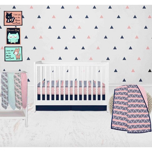 Navy and cheap coral crib bedding