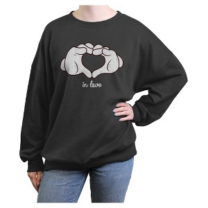 Junior's Mickey & Friends Heart Hands Love Sweatshirt - 1 of 3