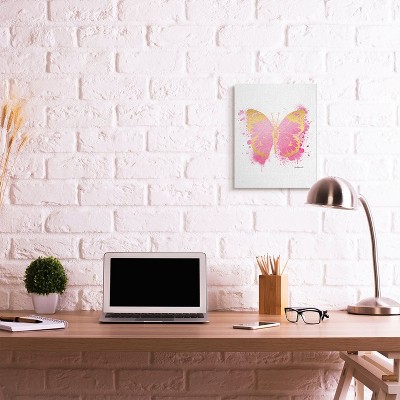 Hot Pink and Gold Butterfly Abstract Canvas Wall Art, 16 x 20