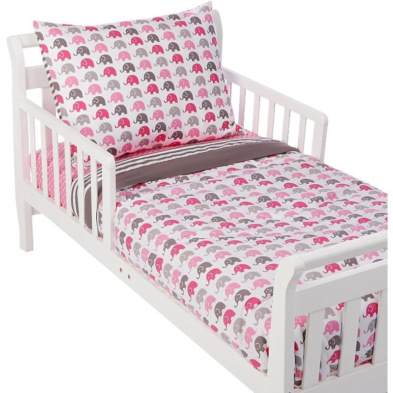 Bacati - Elephants Pink/Fuschia/Gray 4 pc Toddler Bedding Set, 3 of 12