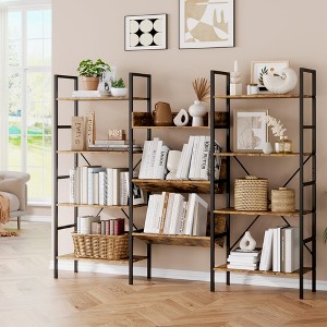 4-Tier Industrial Bookshelf, Triple Wide Bookcase with 11 Adjustable Shelves, Rustic Wood & Metal Storage Shelf for Living Room, Bedroom, Home Office - 1 of 4
