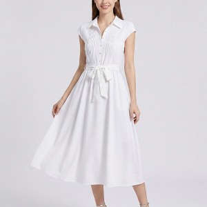 white flowy shirt dress Hinvhai Women's Sleeveless Button Down Shirt Long Dress Lapel Collar Casual Business Flowy A Line Maxi Dress White, Size: 3XL