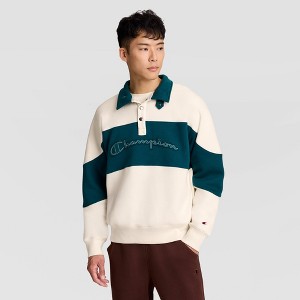 Champion Men's Colorblock 1/4 Snap Fleece Mockneck - Cream XXL