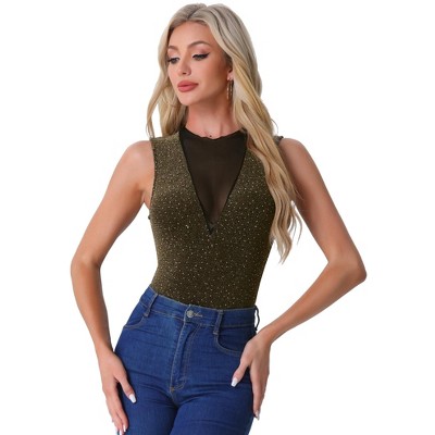 Allegra K Women's Sleeveless Mesh Glitter Party Club Sparkly Blouse