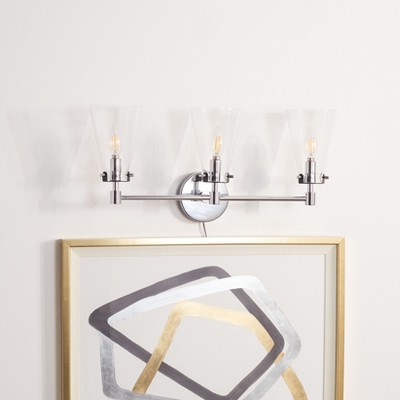 Lonsen 22" Chrome Vanity Sconce with Conic Glass Shades