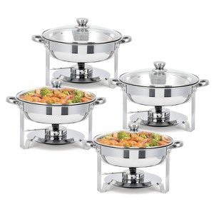 Chafing Dishes for Buffet, 5QT Round Buffet Servers and Warmers Set, Stainless Steel Food Warmers with Glass Lid for Parties, Banquet, Silver - 1 of 4