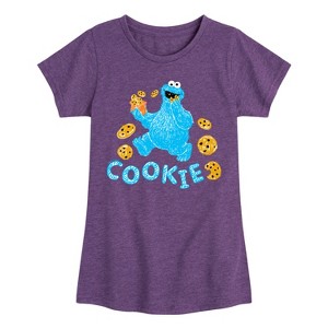 Girls' - Sesame Street - Scribble Cookie Monster Fitted Short Sleeve Graphic T-Shirt - 1 of 4
