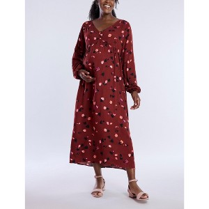 Women's Long Sleeve Button Front Maternity Midi Dress | Motherhood Maternity - 1 of 4
