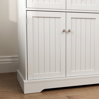 White Wooden Cat Litter Box Enclosure with Storage Drawers