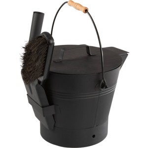 Pure Garden 3pc Metal Bucket Broom & Shovel Indoor Outdoor Fireplace Cleaning Set Black - 1 of 4