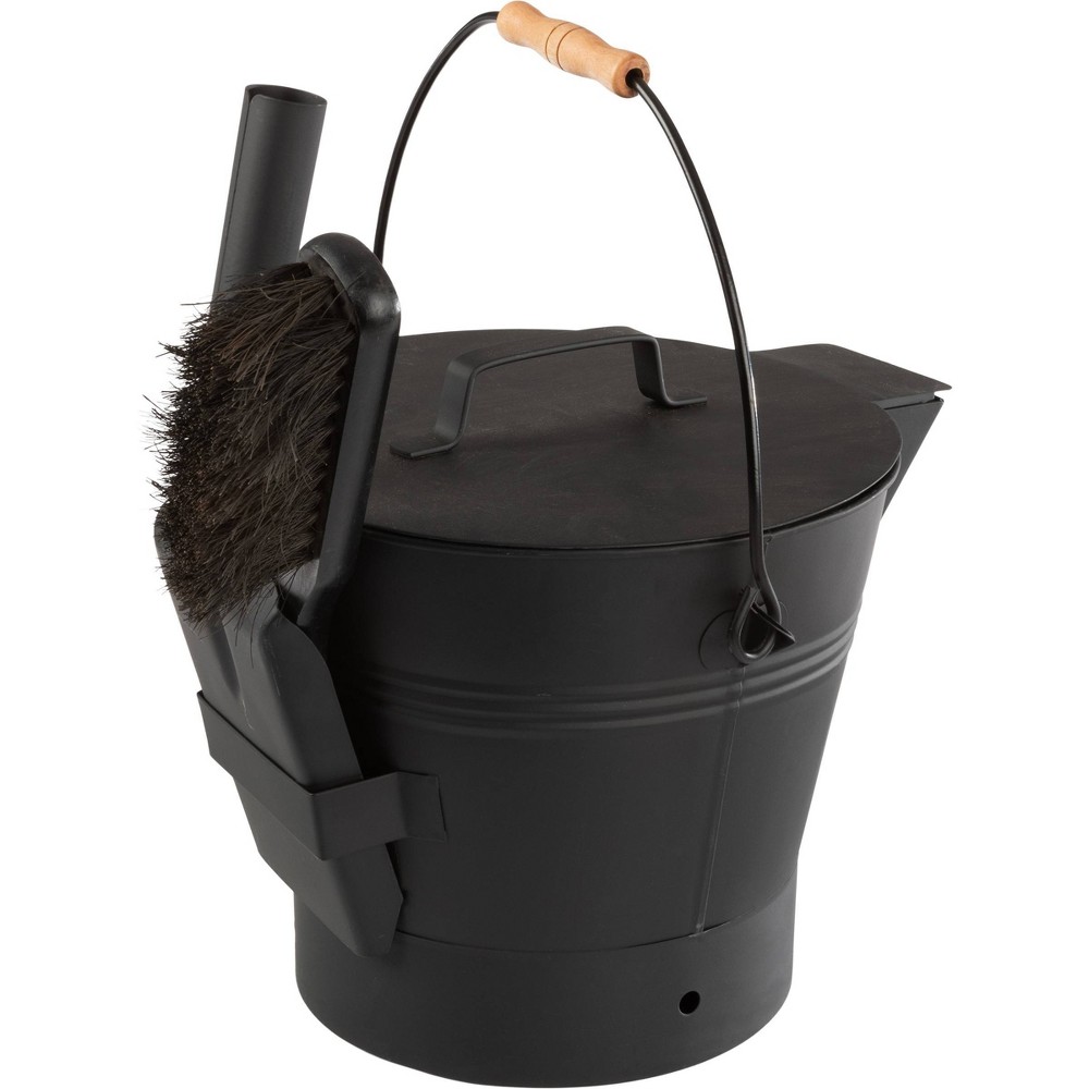 Photos - Garden & Outdoor Decoration Pure Garden 3pc Metal Bucket Broom & Shovel Indoor Outdoor Fireplace Cleaning Set Black