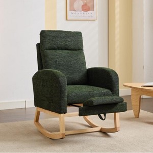 Modern Accent Rocking Chair Rocking Chair with Solid Wood Legs, Upholstered Nursery Glider Rocker, Comfy Armchair with High Backrest fabric - 1 of 4