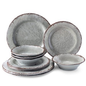 Itopfox Farmhouse Melamine Dinnerware Set, 12-Piece Rustic Plates and Bowls for Picnic, Camping, Indoor and Outdoor Use, Dishwasher Safe - 1 of 4
