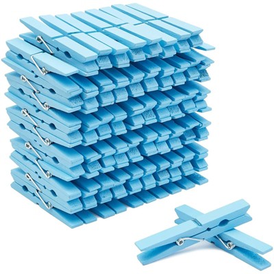 Image of 100-Count Juvale Blue Wooden Clothes Pins 4" for Laundry & Decorate Photos/ Pictures/ Postcards, Cute Clothespins for Baby Shower Boys Party Favors