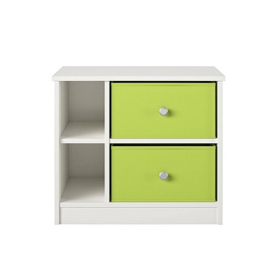 White and Green 2-Drawer Nightstand with Fabric Bins
