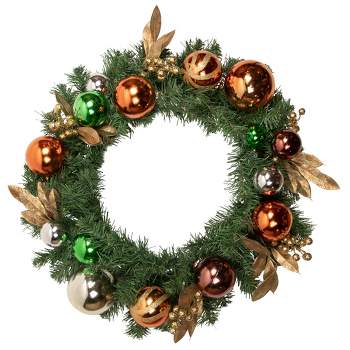 Northlight 24" Unlit Green Foliage and Copper Ornaments Christmas Wreath