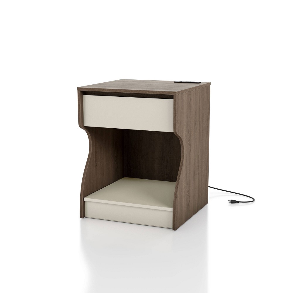 Photos - Storage Сabinet miBasics Kahuka Modern 1 Drawer Nightstand with Hidden Shelf Chestnut Brow