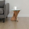 Modern Acacia Wood & Glass Accent Table Contemporary Side Table for Living Room, Bedroom, Home & Office 21" Brown - 3 of 4