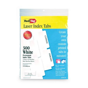 Redi-Tag Laser Printable Index Tabs, 1/5-Cut, White, 2" Wide, 300/Pack - 1 of 4