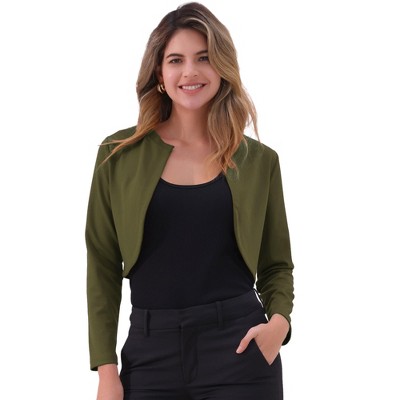 INSPIRE CHIC Women's Solid Open Front Curved Hem Stretchy Fabric Crop Bolero Shrug