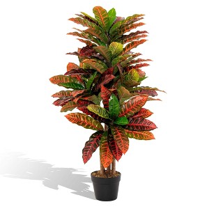 Costway Artificial Croton Plant 40" Tall Faux Fiddle Leaf Fig Tree Fake Croton Palm Tree - 1 of 4