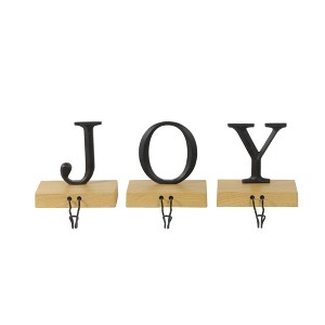 Northlight Set of 3 Metal and Wood “JOY” Weighted Christmas Stocking Holder 6“ - 1 of 3