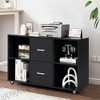 Tangkula Rolling Wood File Cabinet w/ 2 Large Drawers & 4 Open Compartments Office Black - 4 of 4