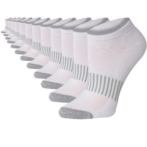 Women's 12-Pairs Solid Pure White Minimalist Grey Toe 3 Stripe Low Cut Athletic Sport Peformance Socks - 1 of 4