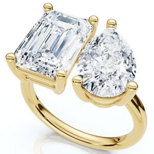 Pompeii3 Certified 4.60Ct Pear & Emerald Toi et Moi Diamond Ring 14k Gold Lab Created - 1 of 2