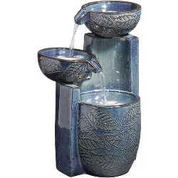 John Timberland Outdoor Floor Water Fountain with Light LED 26" High Cascading Bowls for Yard Garden Patio Deck Home