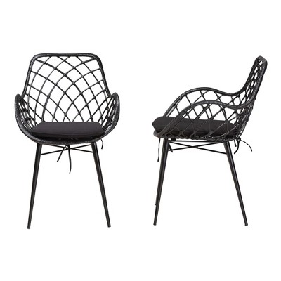 Ballerina Black Rattan and Metal Bohemian Dining Chair Set