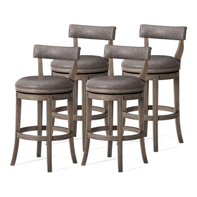 Maven Lane Alexander Rotating Low Back Kitchen Stool in Vegan Leather Seat, Set of 4