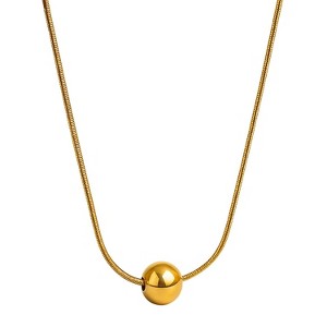 Women's Gold - Toned Titanium Steel Snake Chain Necklace with Ball Pendant - 1 of 4