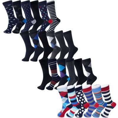 Alpine Swiss Mens Cotton 24 Pack Dress Socks Solid Ribbed Argyle Shoe ...