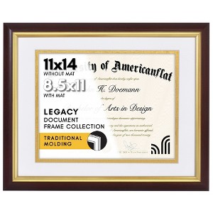 Americanflat Ornate 11x14 Diploma Frame in Mahogany and Gold, Certificate Frame with White and Gold Mat Displays 8.5x11 Diplomas - 1 of 1