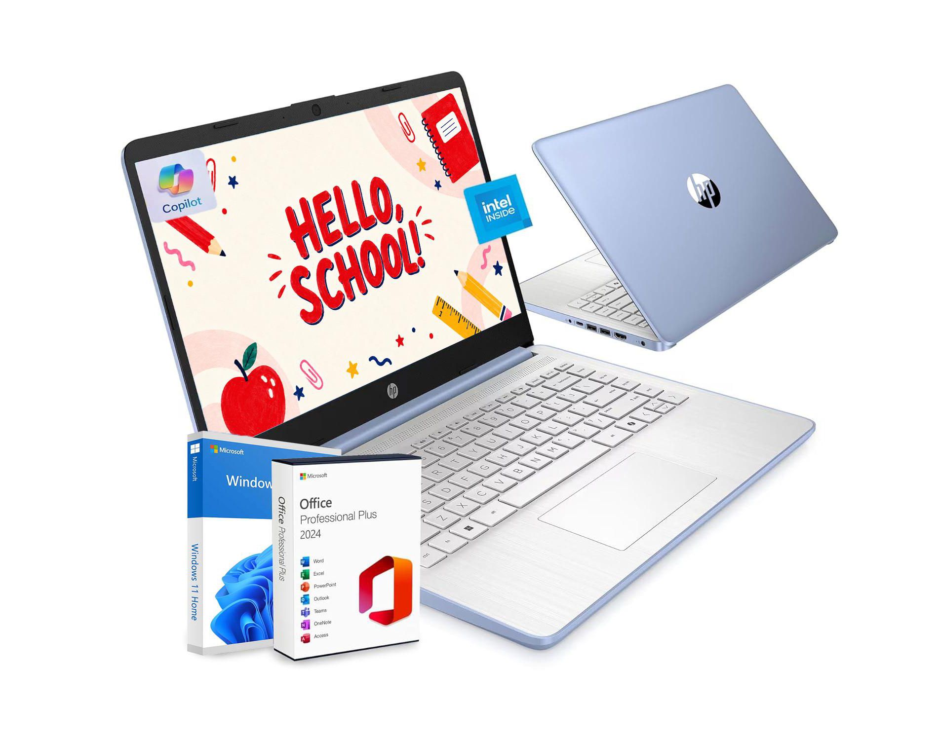 HP Essential 14" HD Laptop, Intel N150, 4GB RAM, 128GB eMMC, Windows 11 Home, 1-Year Microsoft 365 Included, Blue
