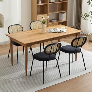 Mid-Century Dining Chairs Set of 2/4/6, Modern Velvet Upholstered Dining Room Chairs with Rattan Backrest & Sturdy Metal Legs, Perfect, Black/Green - 1 of 4