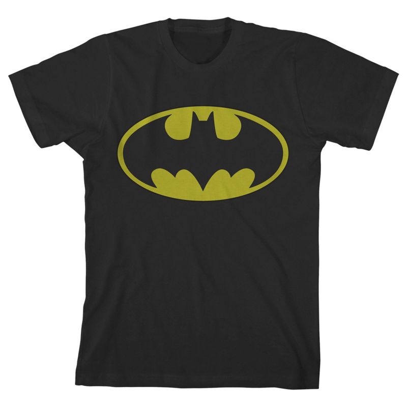 Batman Classic Logo Black T-shirt Toddler Boy to Youth Boy, 1 of 2
