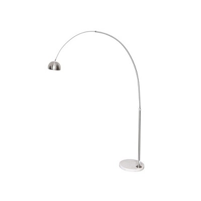 LeisureMod Arched Floor Lamp with a White Round Marble Base and Metal Lamp Shade Arco Collection