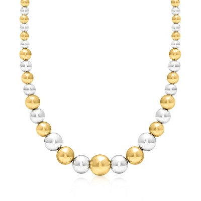 Ross-Simons Italian 6-14mm Sterling Silver and 18kt Gold Over Sterling Graduated Bead Necklace