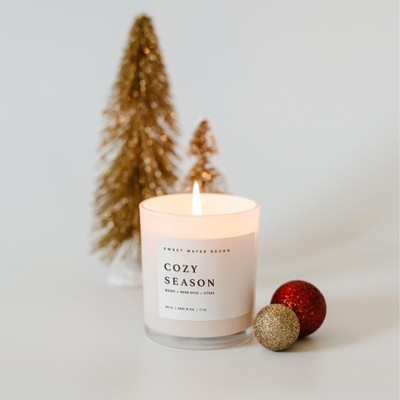 Cozy Season 11oz White Jar Soy Candle with Wood Lid