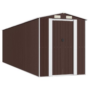 vidaXL Garden Tool Shed - Dark Brown Galvanized Steel Outdoor Storage Solution for Pool Essentials and Garden Equipment - Easy Access with Slid Gate - 1 of 4