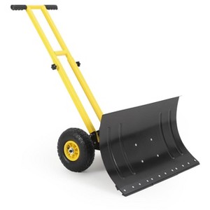 29" Snow Shovel with Wheels, Heavy Duty Steel Snow Pusher Shovel with Adjustable Handle and 5-Position Angled Blade for Driveway - 1 of 4