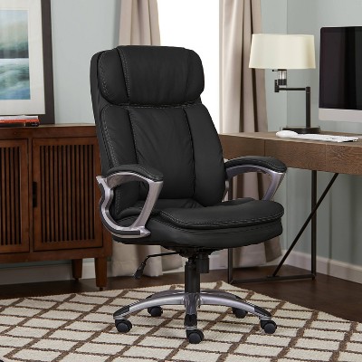 Executive Swivel Office Chair with Lumbar Support, Black Faux Leather