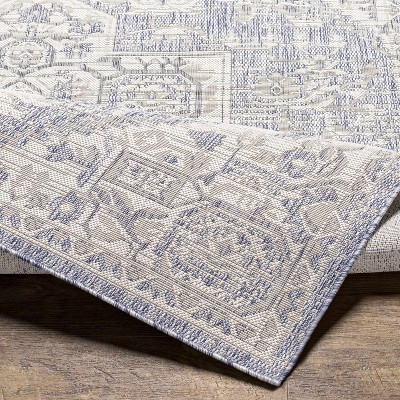 Aure Blue and Cream Polypropylene Traditional Area Rug 5'3" x 7'