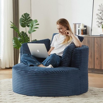 Dolonm Compressible Corduroy Round Chair with Padded Backrest,for Living Room, Office, and Apartment (No Swivel)